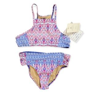 NWOT Cabana Life UPF 50+ Two-Piece Bathing Suit Girls Size 12 Pink Blue
